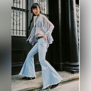 Free People Sky Blue Bell Bottom Jeans
